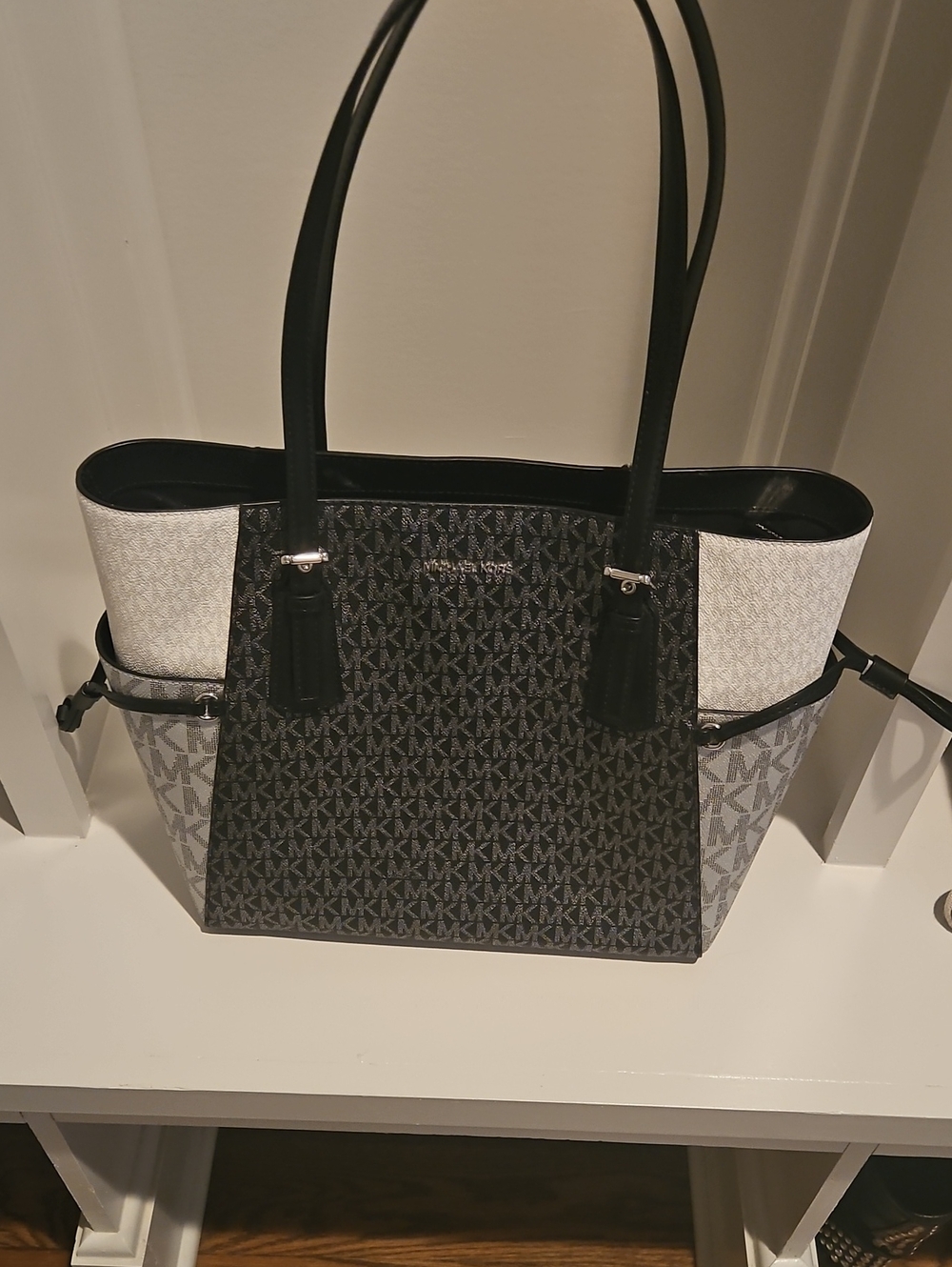 Michael Kors Black Gray & White Signature MK Tote